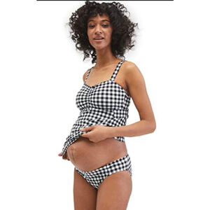 Women's Motherhood Maternity Gingham Bikini Set L Black White